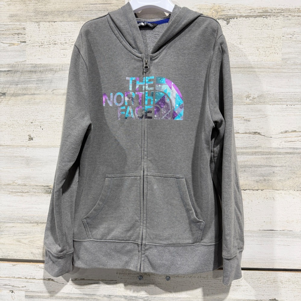 The North Face Hoodie Girls L 14/16 Gray Galaxy Logo